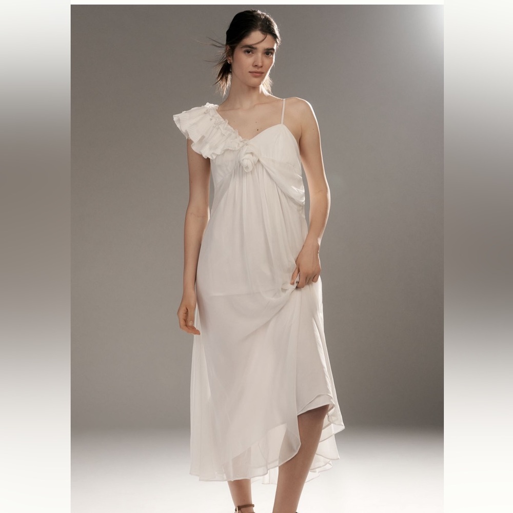 Let Me Be Asymmetric 3D Floral Midi Dress
